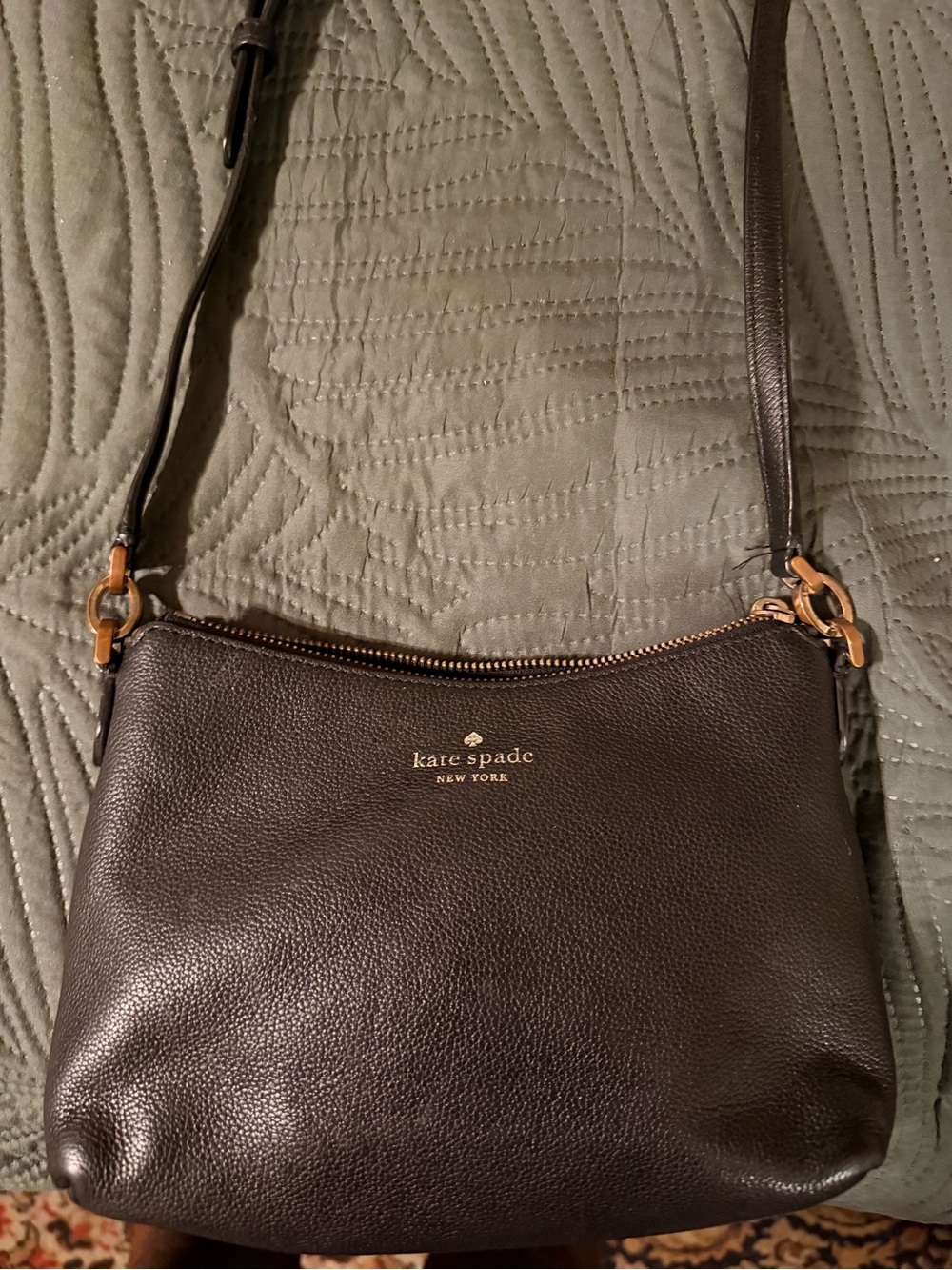kate spade black leather crossbody with gold hardware